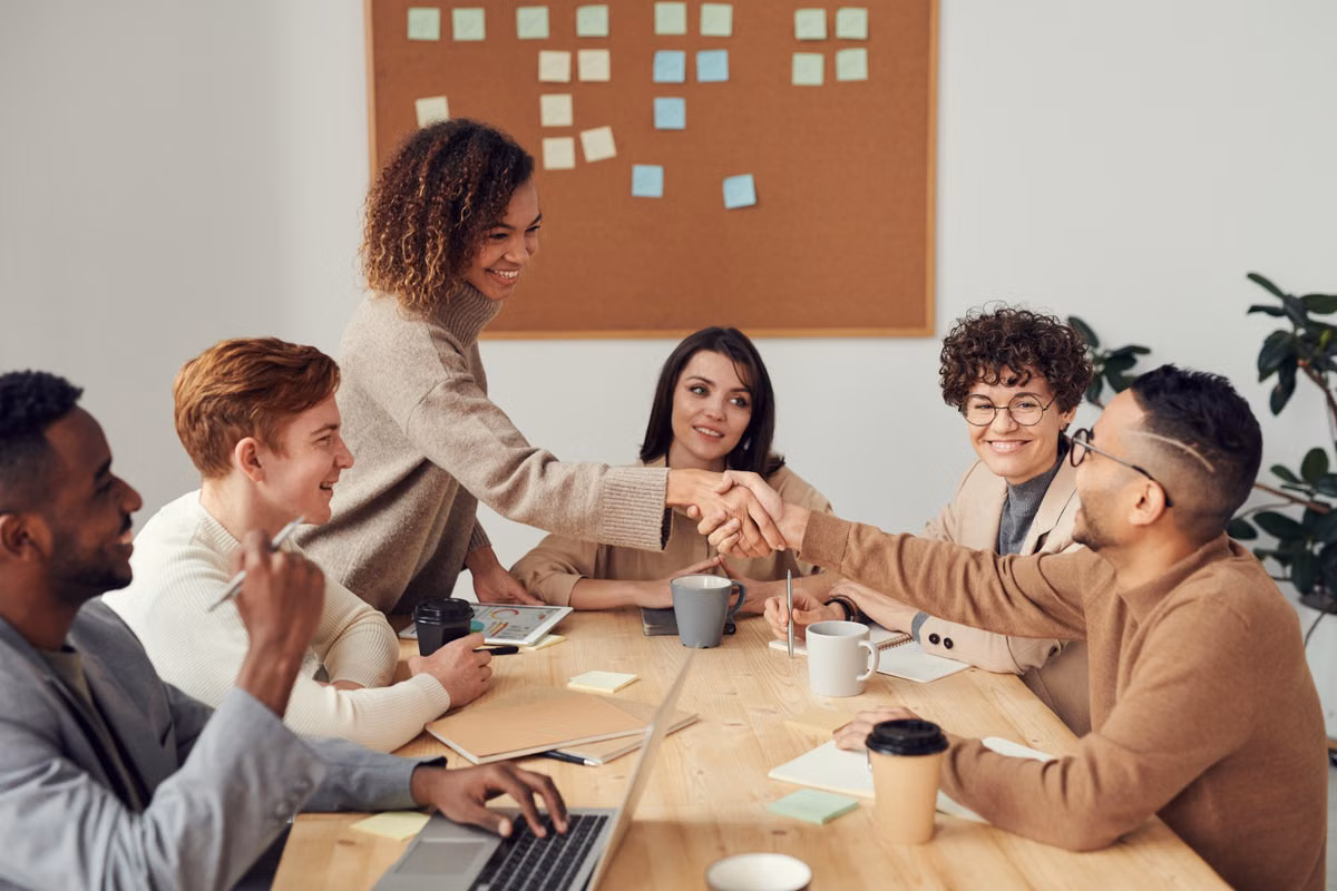 Finance team discussing work together